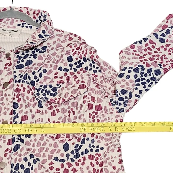 SAVANNA JANE Shacket Womens Plus 1X Pink Blue Animal Print Corduroy Button Up - Picture 10 of 12